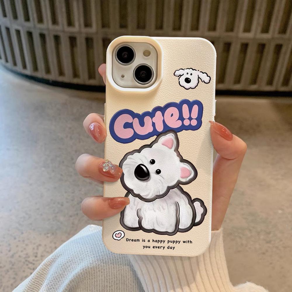 Skin Pattern Cartoon Tilting Dog for Apple 16 Promax Mobile Phone Case for IPhone 15 All-inclusive 14/13 Couple