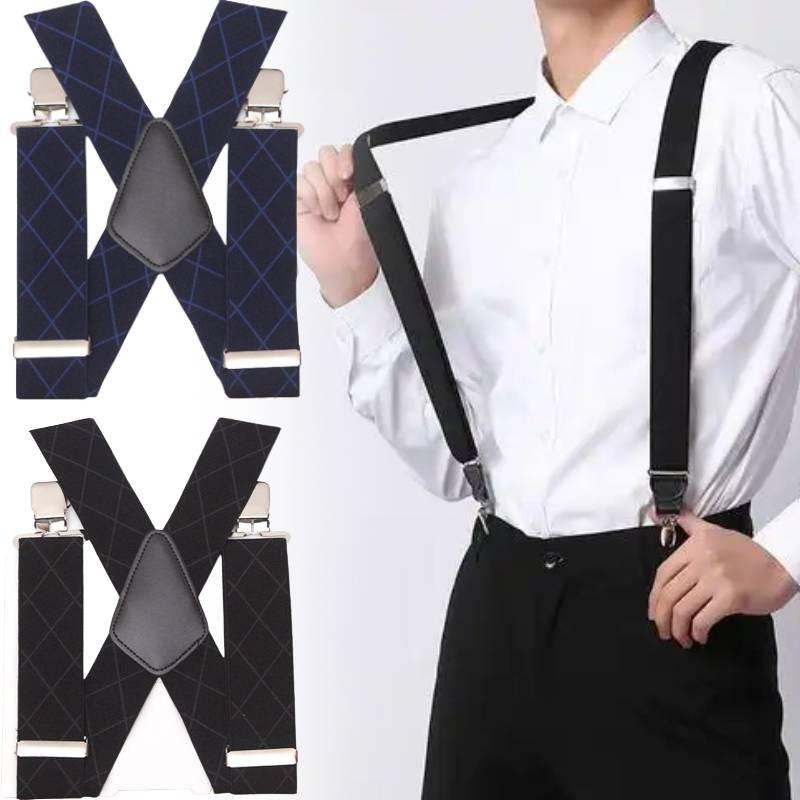 Wide Men 5cm Heavy Duty X Shape Braces Elastic Suspenders Trouser Clips Durable