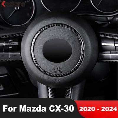 Car Steering Wheel Ring Cover Trim For Mazda CX30 CX-30     2024 Carbon Fiber Interior Muoldings Accessories
