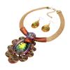 Crystal Pendant Necklace Earrings for Women Chunky Statement Flower Festival Ethnic Tribal Jewelry Accessories