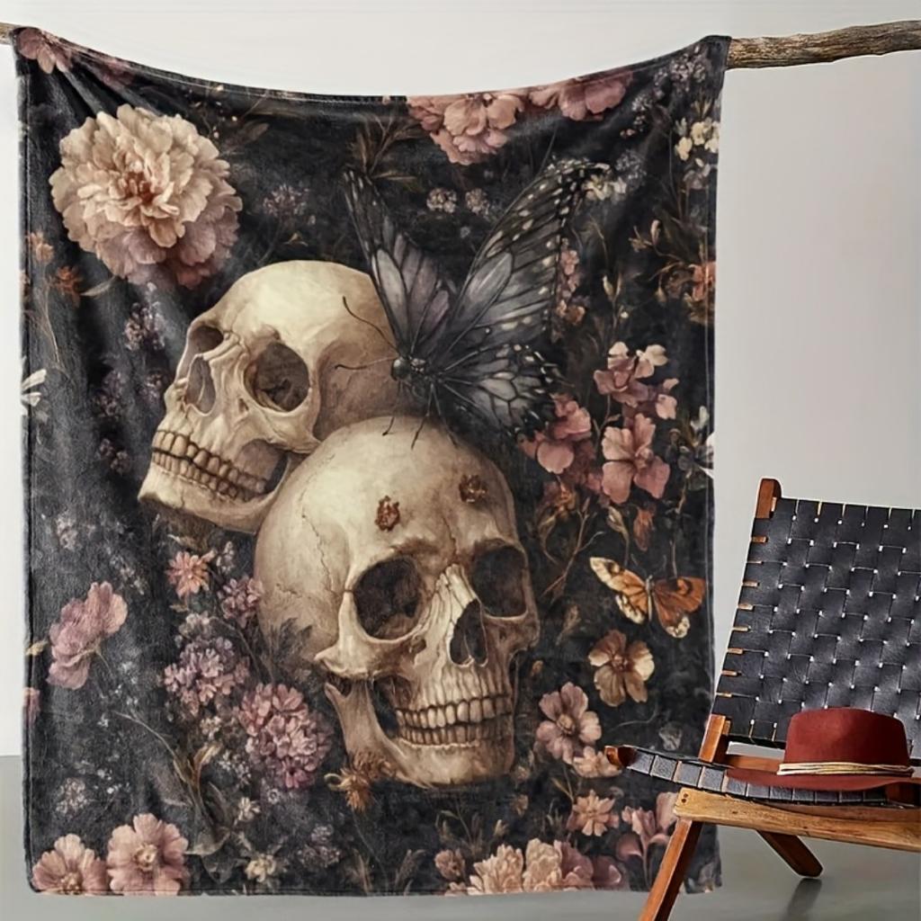Rose Skull Halloween Blanket Ghost Print for Sofa Chair Skin-Friendly Soft Blanket 2025 New for Home Halloween Decoration
