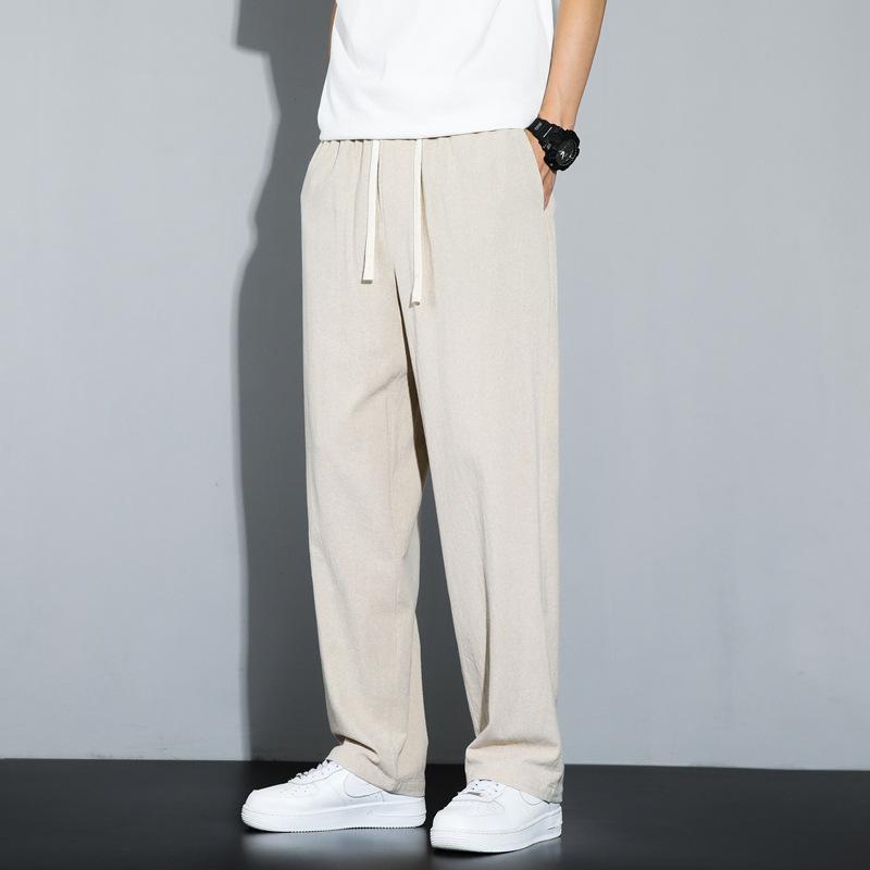 Summer new men's cotton and linen casual pants solid color large size loose and thin breathable straight pants men's pants