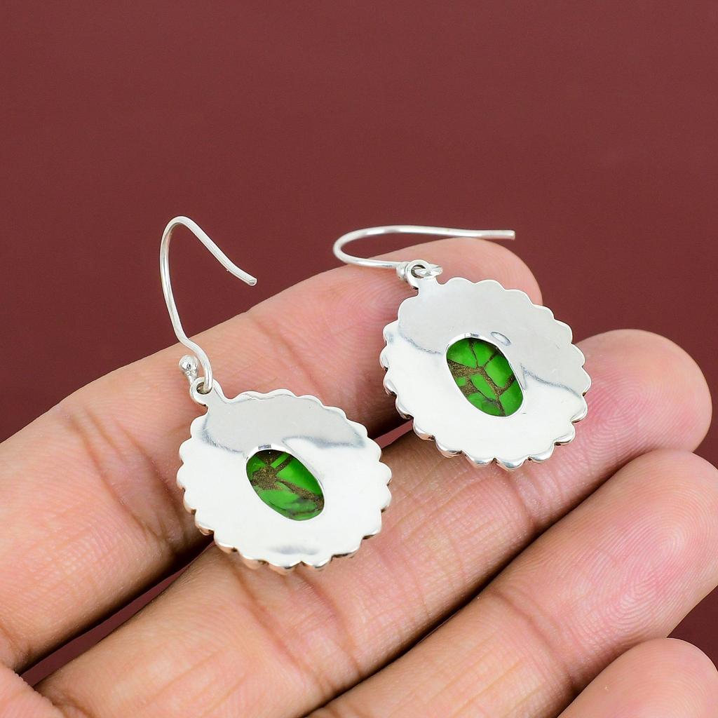 Σκουλαρίκι Πράσινο Τυρκουάζ Χαλκού 925 Ασήμι Στερλίνας Σκουλαρίκια Σκουλαρίκι με Πολύτιμο Λίθο Λεπτό Κόσμημα Vintage Σκουλαρίκι Δώρα Για τη Σύζυγο Χειροποίητα Σκουλαρίκια