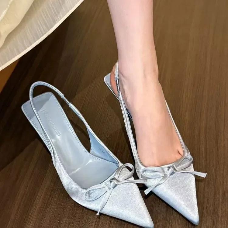 

Мода Новый Стильизвестный Бренд Большой Размер Бант Остроносые Сумка Однотонный Вакантный Однорядные Тонкие Высокие Каблуки Сандалии 35 небесно-голубой