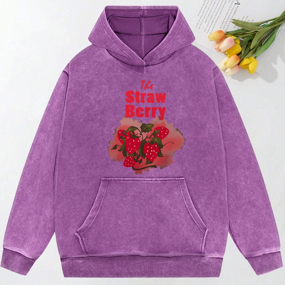 Summer Graffiti Strawberry  Print Women Washed Hoodie Casual All-Match Hoody Retro Loose Pullovers Clothing Women