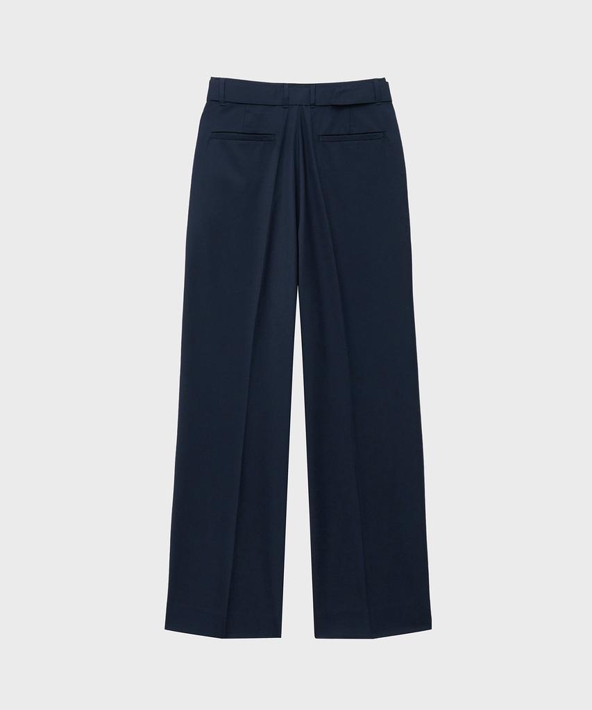 NOIRER Belted Wool Flare Slacks (Navy)