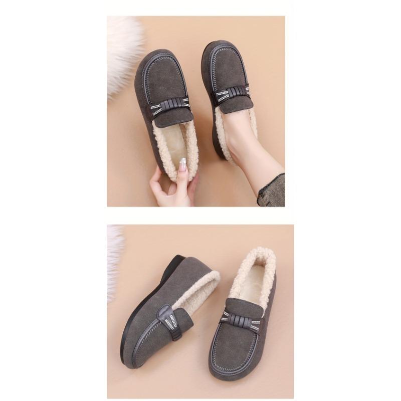 Women's Plush Lined Flat Shoes,Solid Colour Winter Warm Slippers,Warm Outdoor Flat Shoes