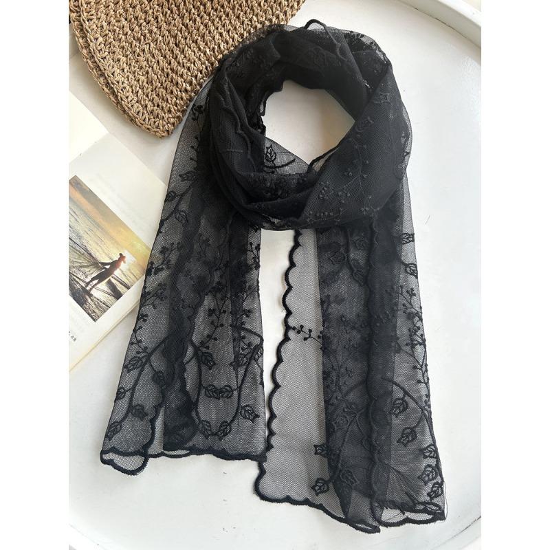

Элегантный кружевной шарф для женщин, тонкая летняя шаль от солнца, универсальный однотонный весенне-осенний короткий шарф, повязка для волос 135-175CM