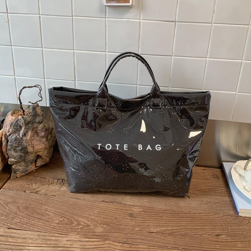 Transparent Pvc Tote Bag Large Capacity Waterproof Floral Pattern Shoulder Bag Lightweight Handbag For Women Work Commut Handbag