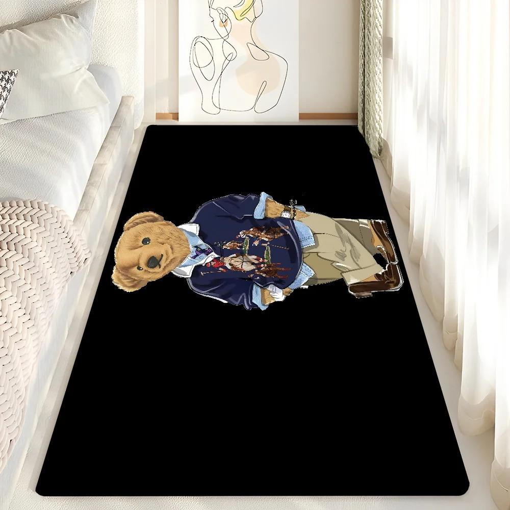 Cute Teddy Bear Happy Floor Mat Bathroom Mat Kids Room Bedroom Decoration Balcony Anti-Slip Doormat Living Room Welcome Rug INS