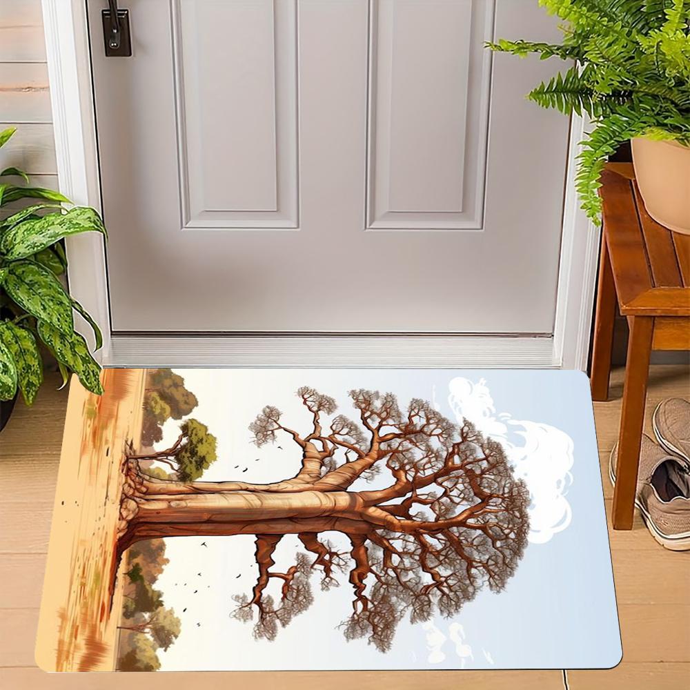 African Baobab Tree Door Mat With Natural Landscape Vintage Wild Patterns Soft NonSlip Mat For Home Entrance Patio Balcony