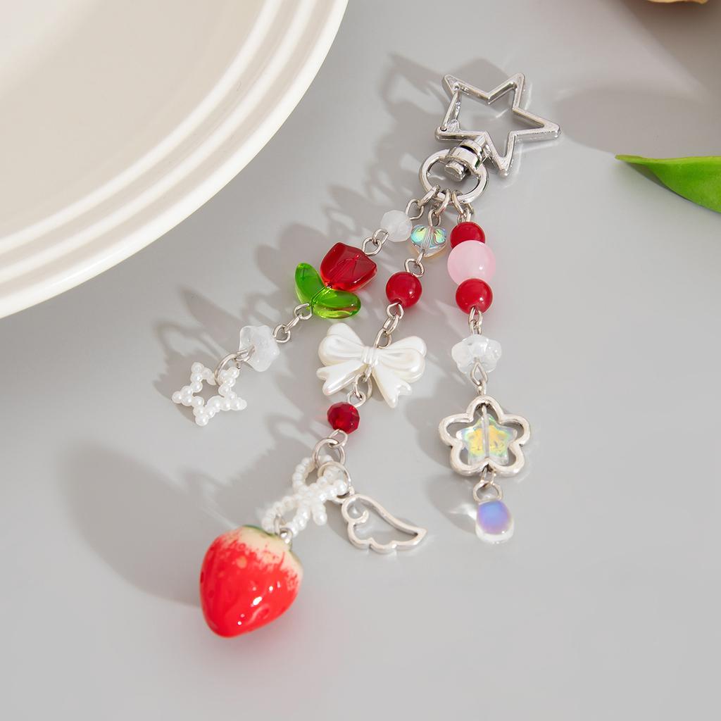 Y2k Fashion Flower Star Love Bow Strawberry Pendant Acrylic Keychain Student Women's Bag Backpack Pants Chain