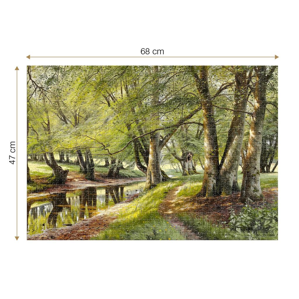 D-Toys 1000-piece jigsaw puzzle, 77417-MO02, Peder Mørk Mønsted: A Summer Day in the Forest with Deer in the Background, 47 x 68 cm