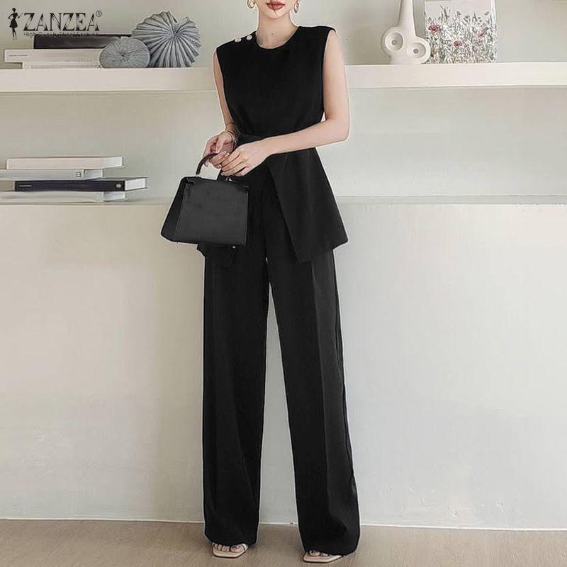 ZANZEA Women Sleeveless Tank Tops and Pants Summer Two Piece Suit Sets
