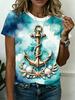 Summer Anchor Stripe 3D Print T-Shirts Women Casual Short Sleeve Round Neck T Shirt Harajuku Y2K Tees Top Female Street Clothing
