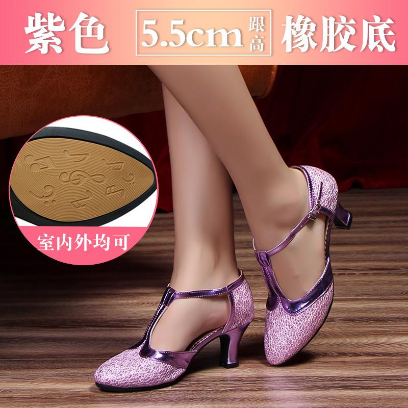 

Женские босоножки на высоком каблуке Новые туфли для латинских танцев Женские туфли для бальных танцев на высоком каблуке Ретро фиолетовые женские туфли Золотые каблуки 35