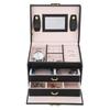 3 Etagen PU Leder Schmuckaufbewahrungskoffer Displaybox Halter Organizer mit Spiegel (Schwarz)