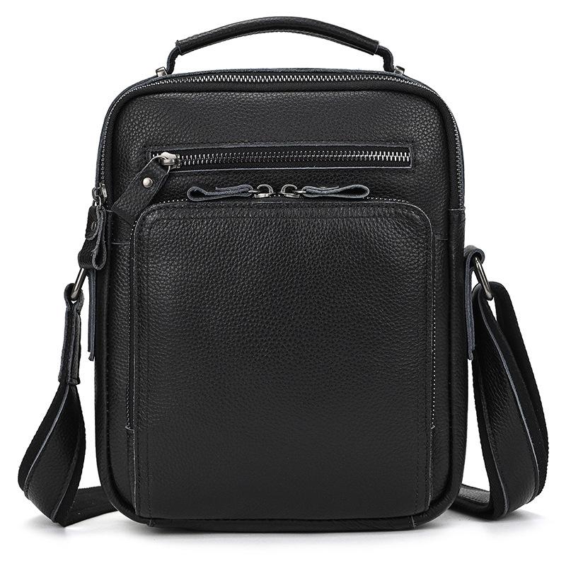 Men'S Shoulder Bag Leather Fashion Handbag Cowhide Shoulder Messenger Bag Ipad Bag Simple Men'S Bag Casual Satchel