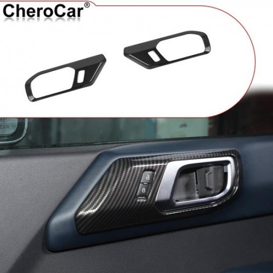 2x Inner Door Handle Decor Cover Trim for + Ford Bronco Black Carbon Fiber
