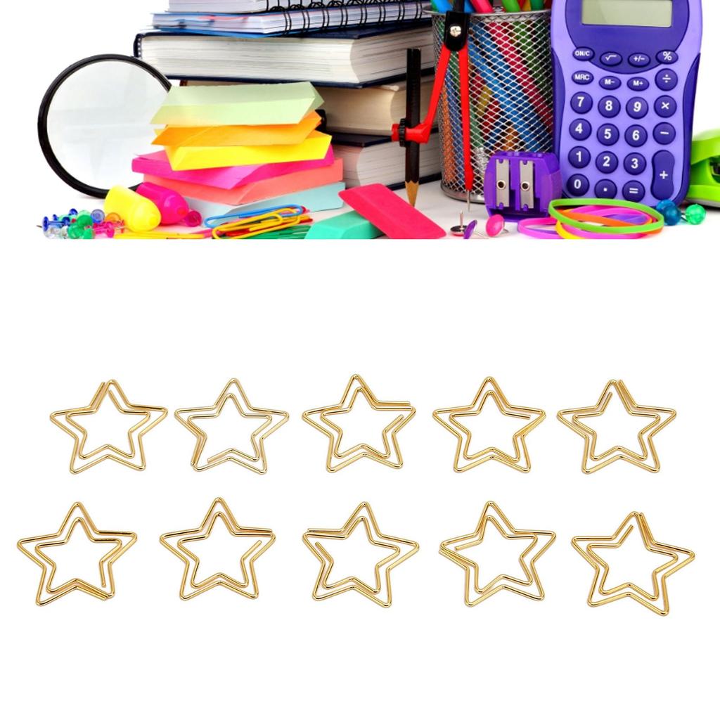 100pcs Star Paper Clips Skid Resistance Plating Process Rust Resistant Cute Paperclips for Office Sc