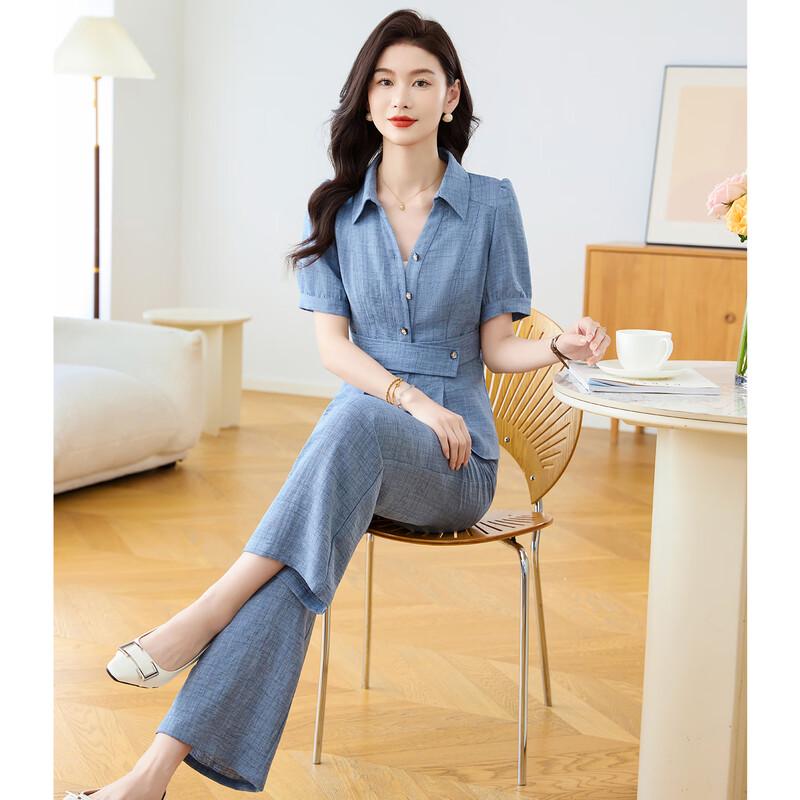 Women s Elegant Blue Little Fragrance Two-Piece Set 3XL