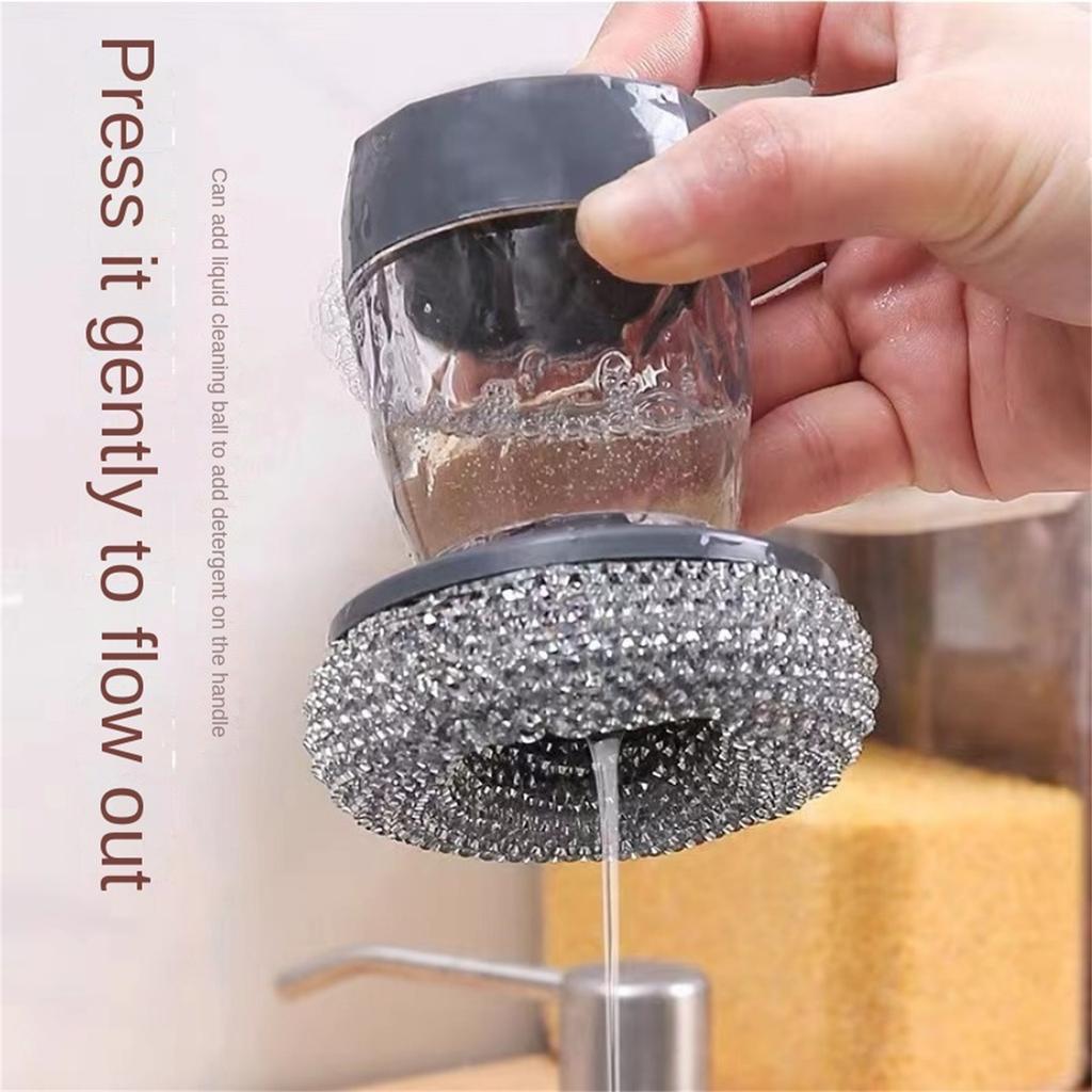 Brush Pot Tool, Press Type Automatic Liquid Addition, Wash Pot, Brush Household Kitchen Stove, Clean Without Damaging Pot Steel Wire Ball