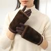 Women's autumn and winter rabbit fur gloves plus velvet thickened windproof and warm riding cold-proof touch screen suede gloves