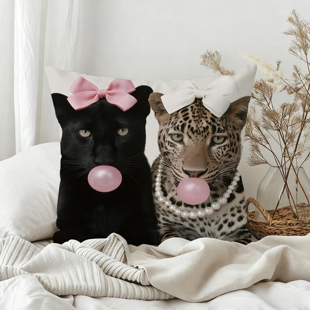 Trendy Pink Retro Leopard Girl Pillow Case Sofa Living Room Bedroom Headboard Backrest Square Cushion Nap Time