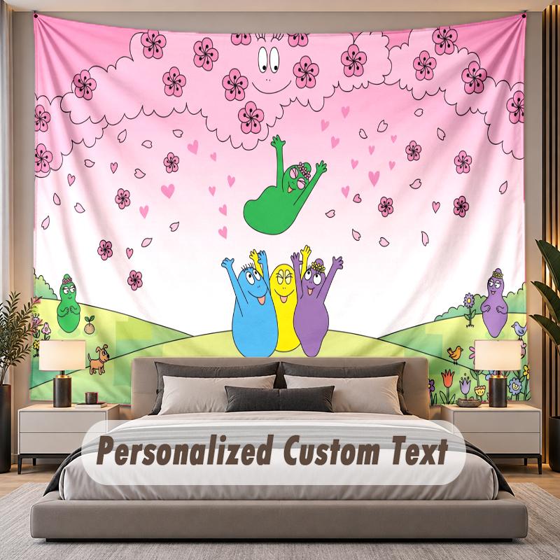Custom Name Text Tapestry Barbapapa Personalized Polyester Wall Tapestry For Bedroom And Room