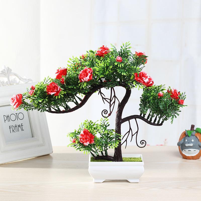 Artificial Plants Potted Bonsai Green Small Tree Plants Fake Flowers Potted Ornaments for Home Garden Decor Party Hotel Decor
