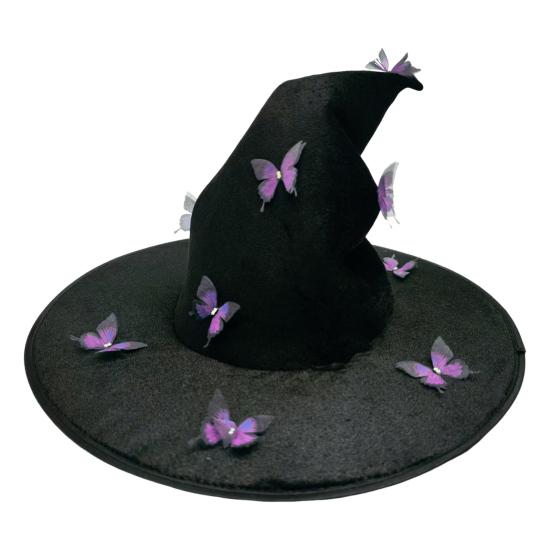 Čarodějnický klobouk s 12 motýlí dekorací, zkrouceným okrajem, na halloweenské večírky, cosplay, klobouk k převleku, doplněk k čarodějnickému kostýmu