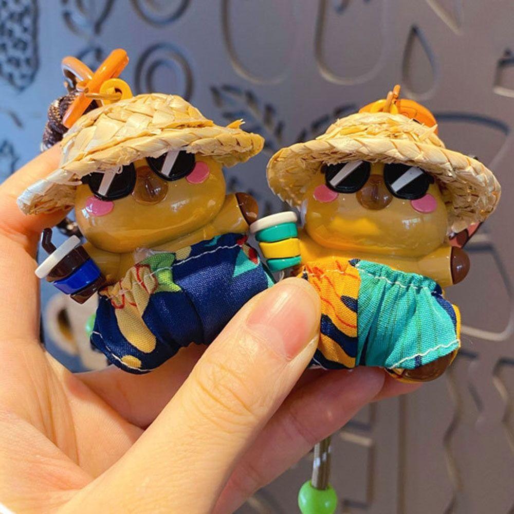 Cute Straw Hat Capybara Keychain Capibara Bag Pendant Funny Car Key Ring  Schoolbag Bag Decorations