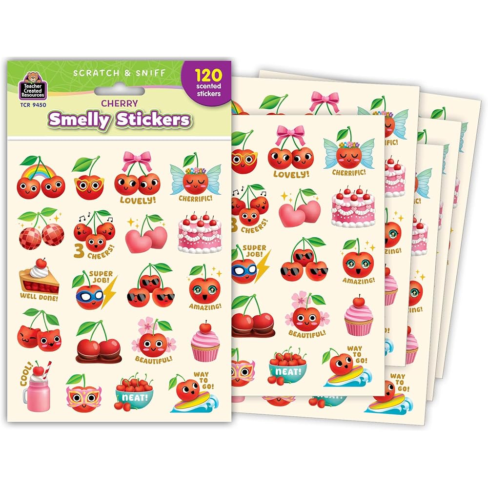 Teacher Created Resources Cherry Smelly Sticker TCR9450 Fun Design Classroom Reward 100 Stickers