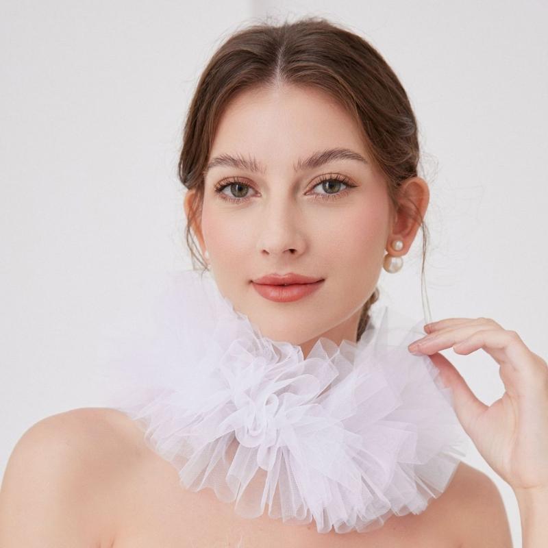 Multiuse Jabot Collar Lace Ruffled Collar for Masquerades Parties Cosplay Event Costume Neckwear Collar for Roleplaying