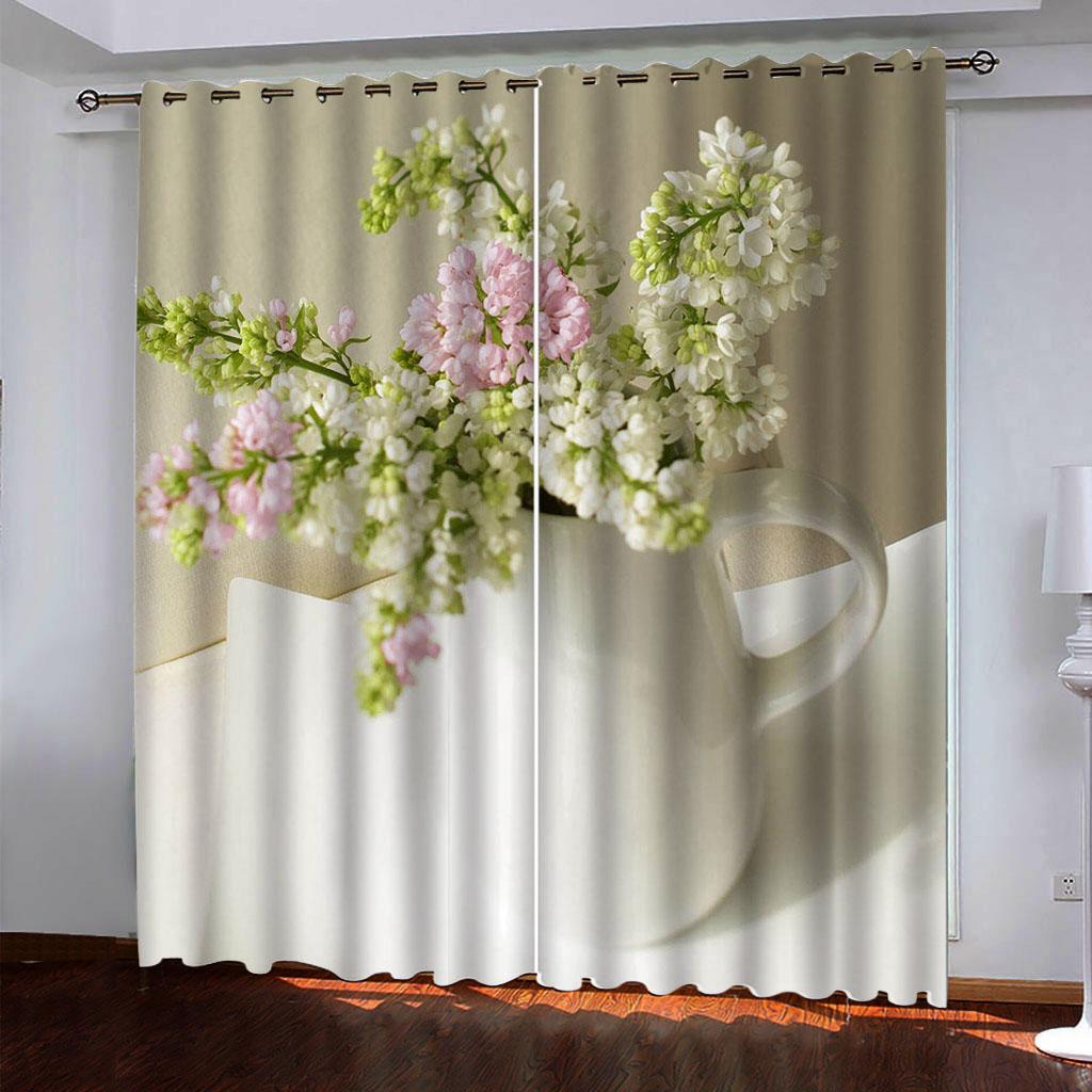 Curtains For The Home 2Pcs 3D Fashion Vase Printed Curtains For Noise Reduction, Privacy In Teenager'S Bedroom And Living Room