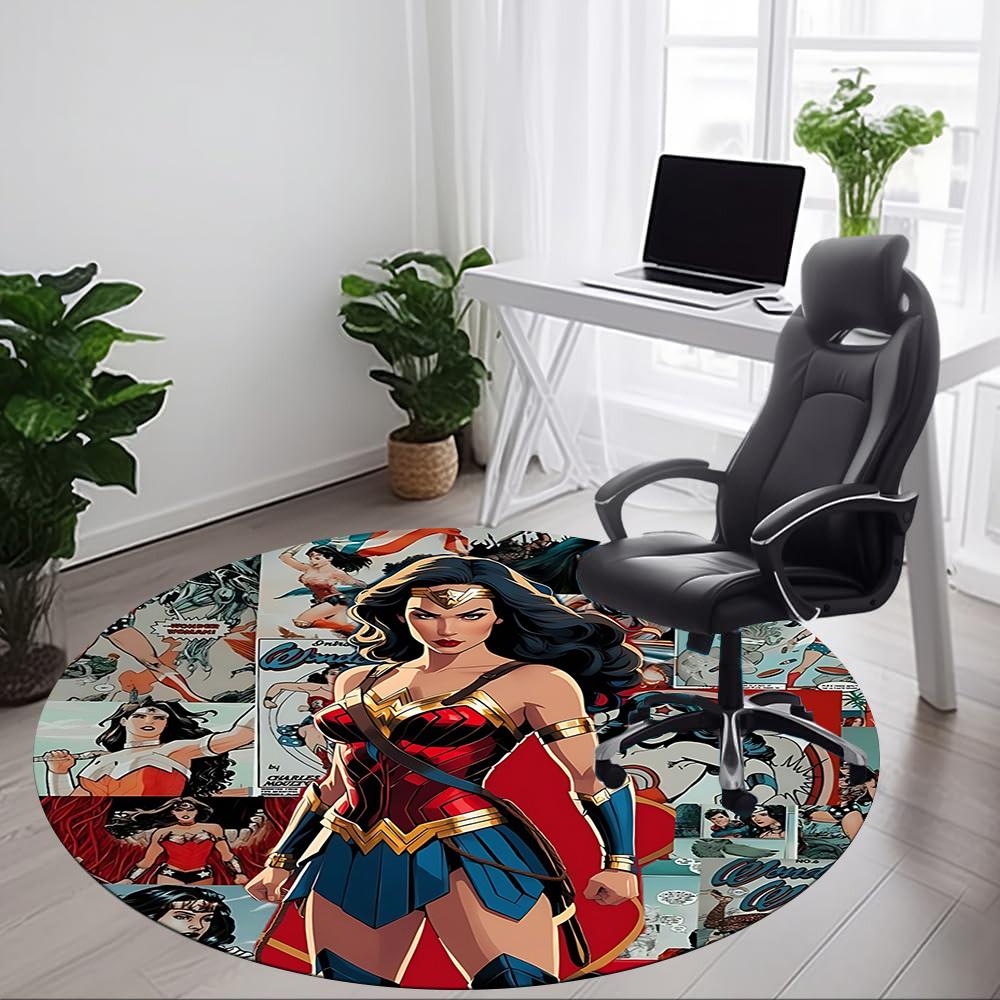 1pc Wonder Woman Comic Office Round Area Rug, Under Office Chairs Bedroom Living Room Home Decor, Room Deco, Available In Various Sizes