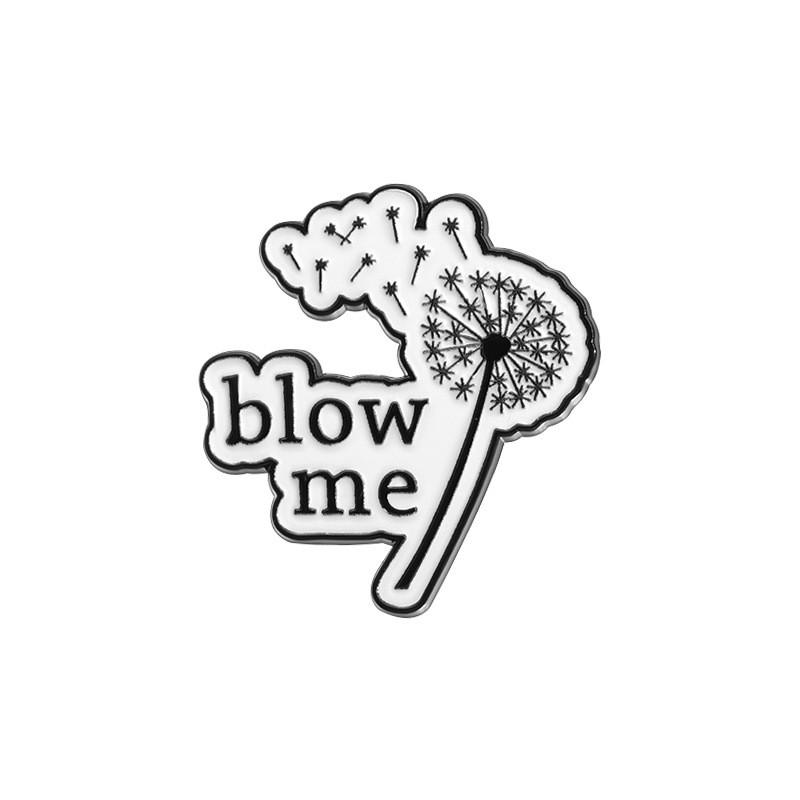 

And Elegant Black White Enamel Brooch With Playful Dandelion Motif And Bloe Me Text Ideal For Unisex Accessories Fashion