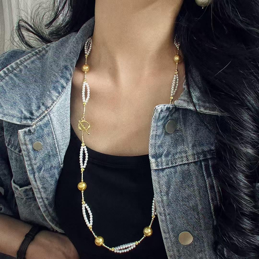 

Vintage High-Quality High-Gloss Design Sense Multi-Layer Artificial Crystal Pearl Sweater Chain Necklace Collarbone Chain
