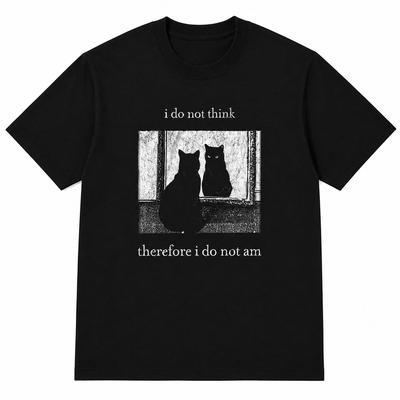 Lustiges Katzen-T-Shirt i do not think therefore i do not am Grafik-T-Shirt Herren Schwarz