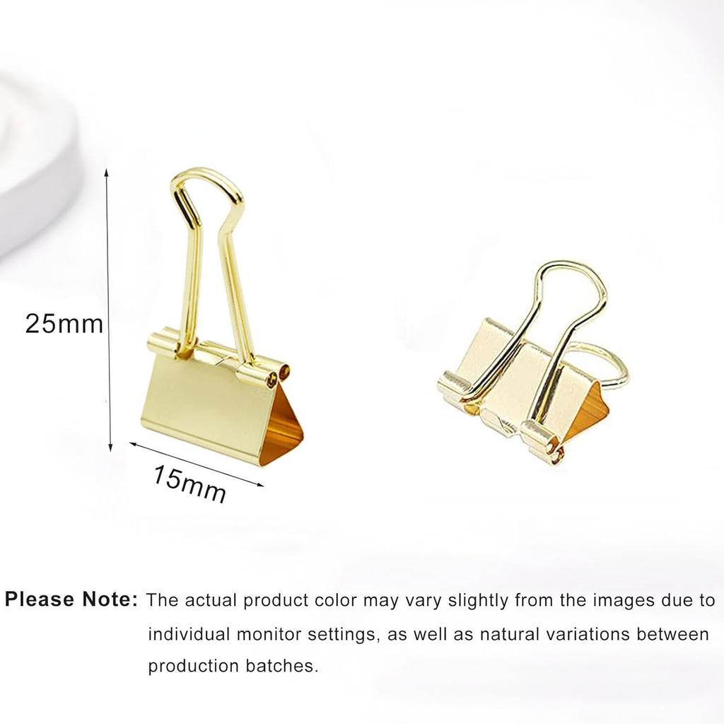 100 Pack Mini Gold Binder Clips 5/8 Inch (15 mm), Colored Little Paper Clamps, Small Tiny Micro Size Paper Clips for Office Home School Business 0.6"