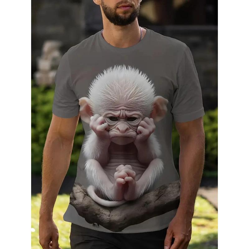 Funny Monkey Pattern Summer 3D Printed Large-Sized Men s T-Shirt - Quick-Drying and Breathable - Suitable for Daily Wearing XXS