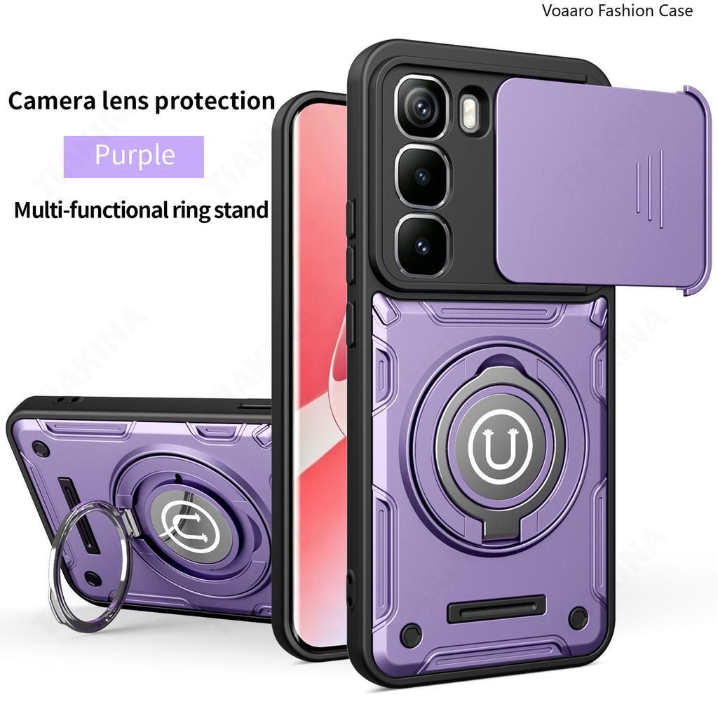 Slide Lens Camera Protection Funda for INFINIX HOT 50 PRO PLUS 4G Case Magnetic Rotate Ring Stand Holder Rugged Armor Cover