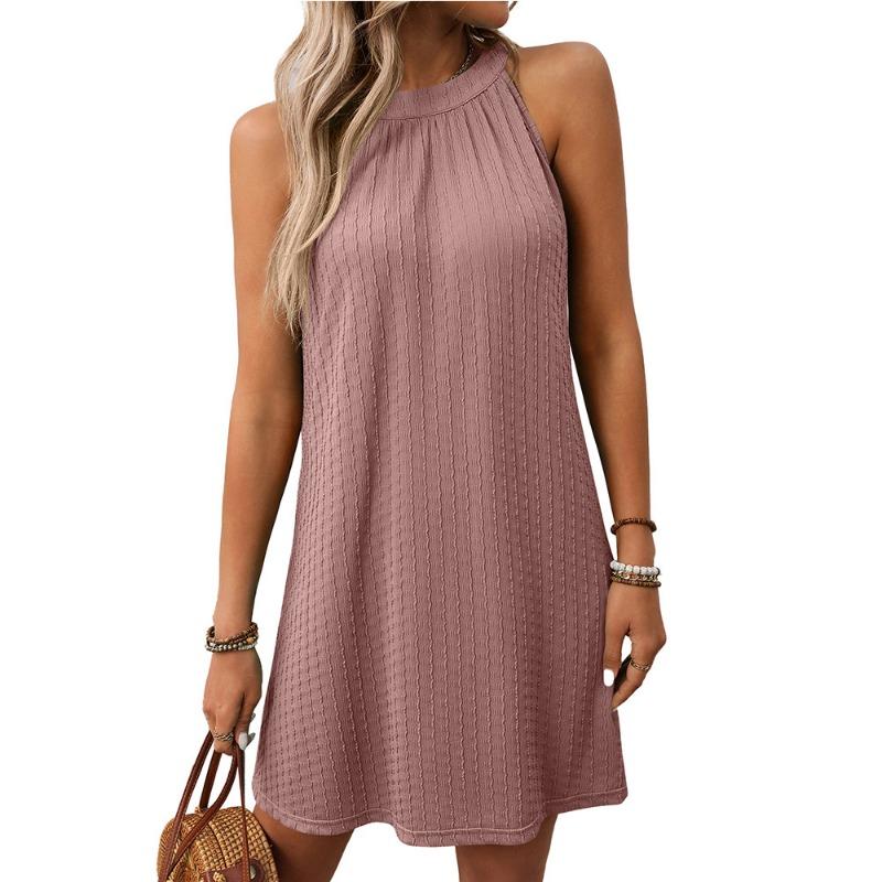 Summer Solid Color Round Neck Hanging Neck Loose Sleeveless Dress for Women Dress