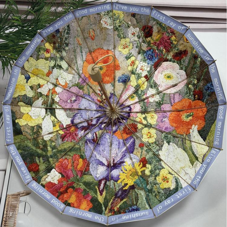 

Новый трехсложный 16-спицевый цветной клей цифровой погода и дождь новый китайский зонтик от солнца зонт