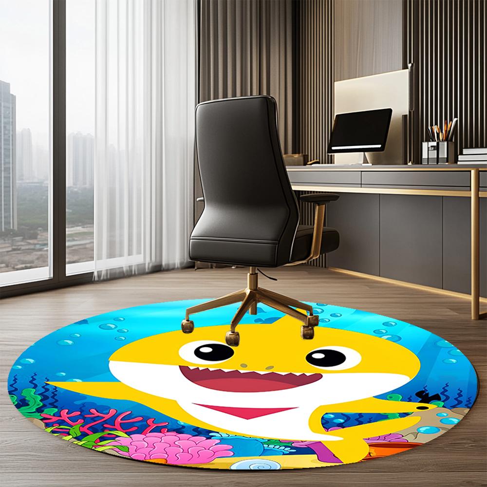 Shark Printed Round Rug Carpet Chair Rug Area Rug Entryway Doormats,for Office Chair Living Room Bedroom Kitchen Room.