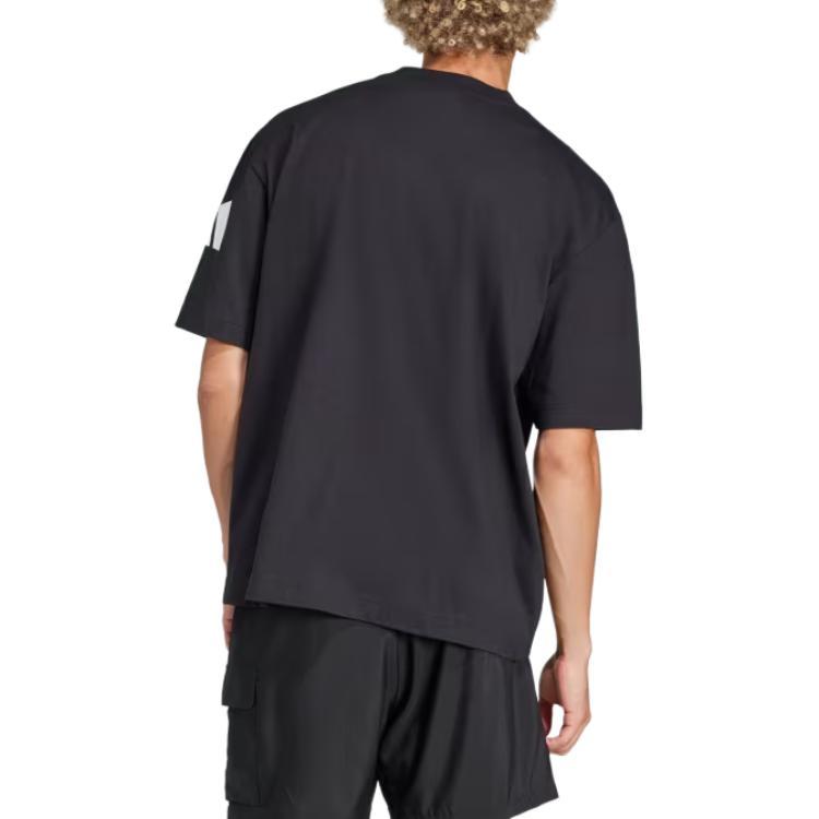 adidas Essentials T-shirt a Maniche Corte Ampia con Logo a 3 Barre Uomo Top Nero JF3615