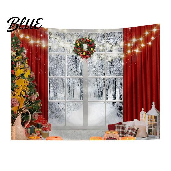 Christmas Wall Hanging Snow Scene Tapestry Holiday Backdrop Xmas Tree Cloth for Window Wreath Tapestry Bedroom Living Room 59x39 Inch Party