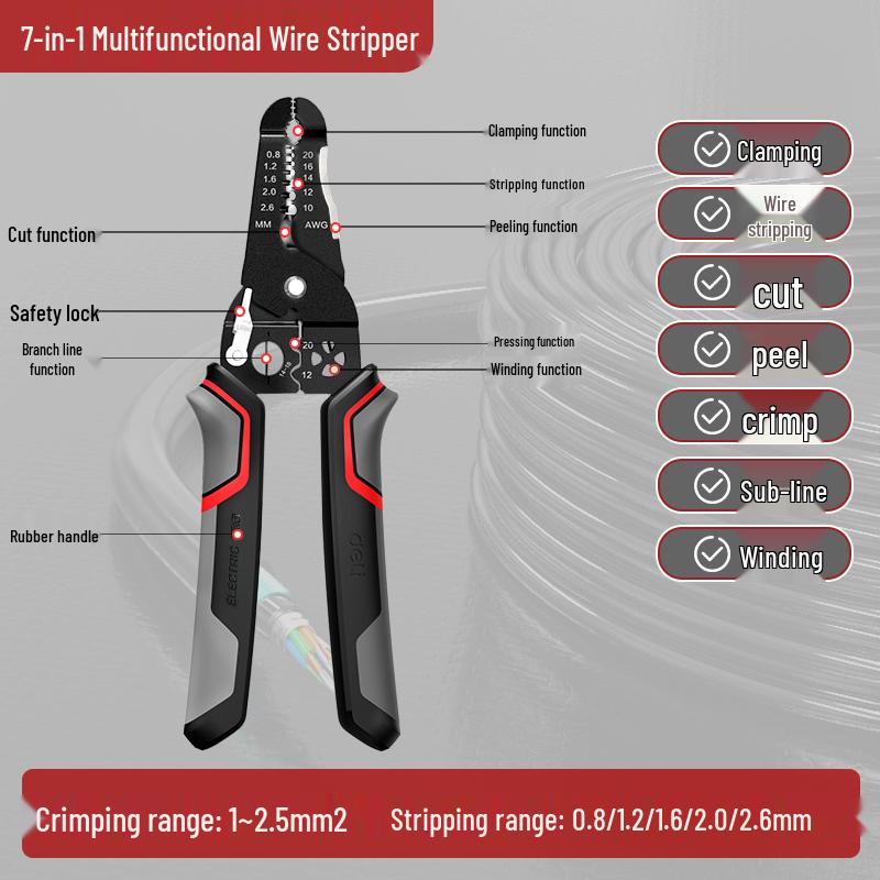 Deli Tools Multi-functional Wire Stripper, Crimper, and Cutting Pliers - Stainless Steel for Electricians