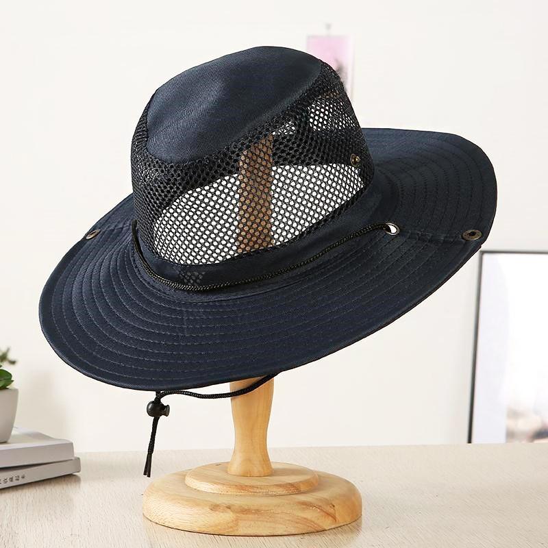 Neue Sommer Cool Bergsteigerkappe Mesh Atmungsaktiv Herren Sonnenhut Große Krempe Outdoor Visoren Angeln Einfarbig Herren Fischerhüte