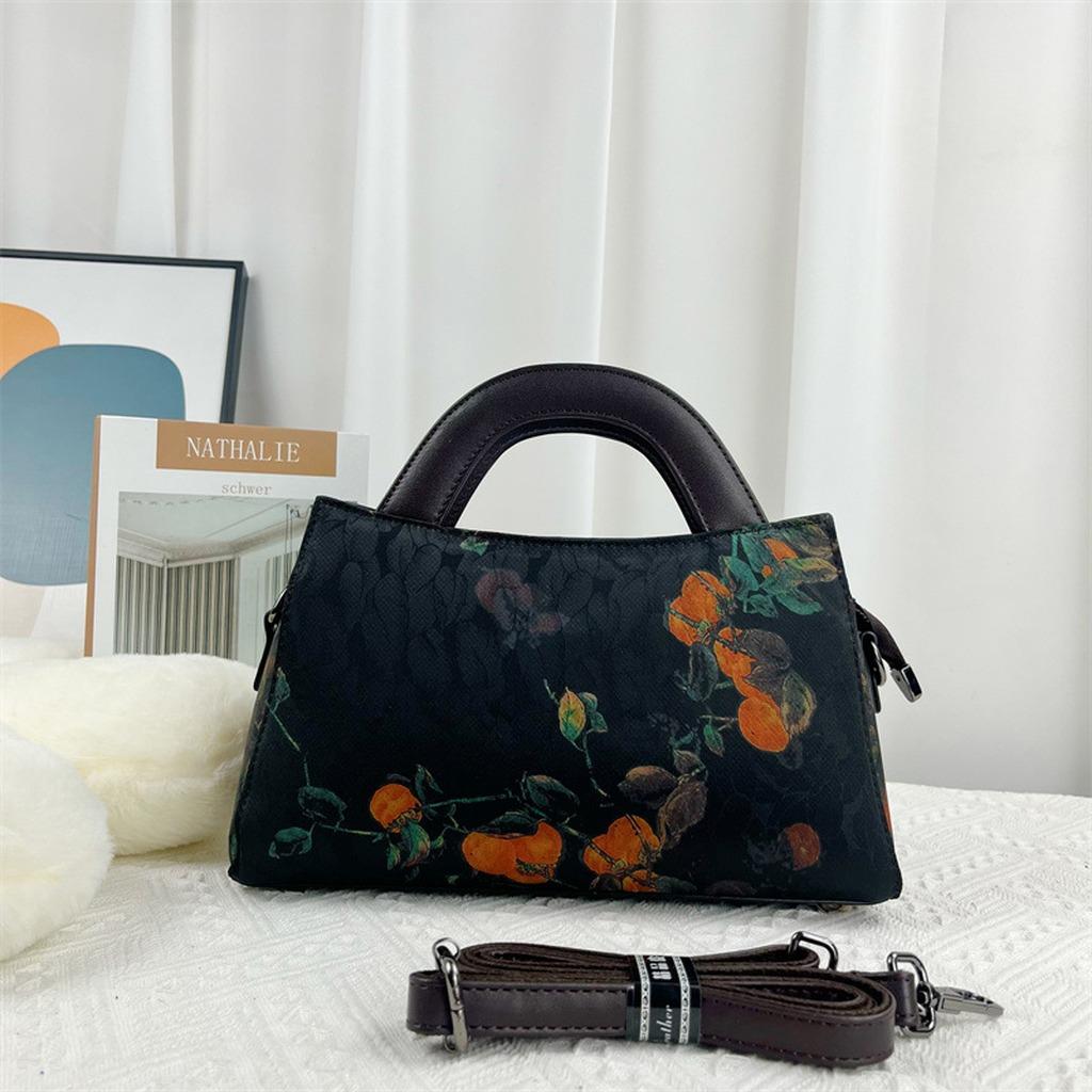Chinese Style Ink Painting Handbag Women Vintage Crossbody Bag Oriental Aesthetic Tote Shoulder Bag With Detachable Strap